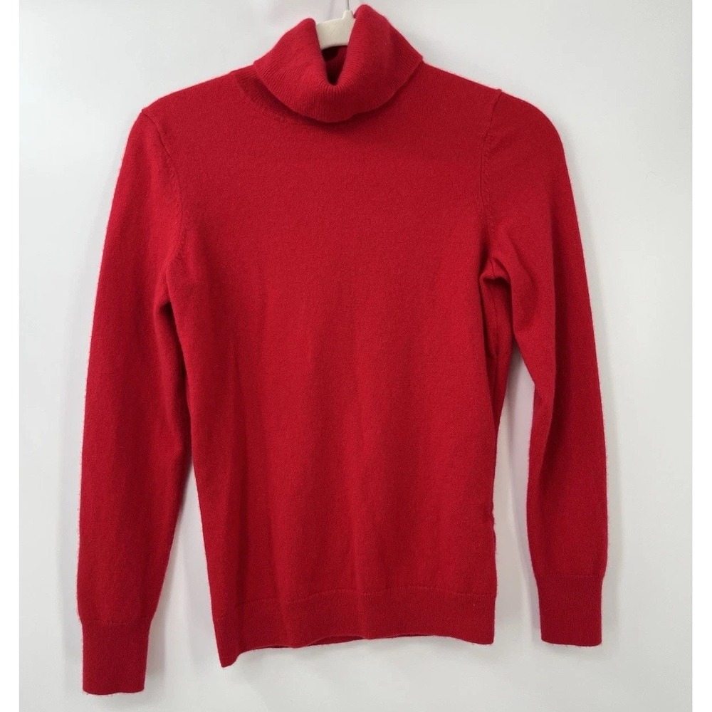 Talbot Pure Cashmere Turtleneck Red Holiday Christmas Minimalist Sweater Bright